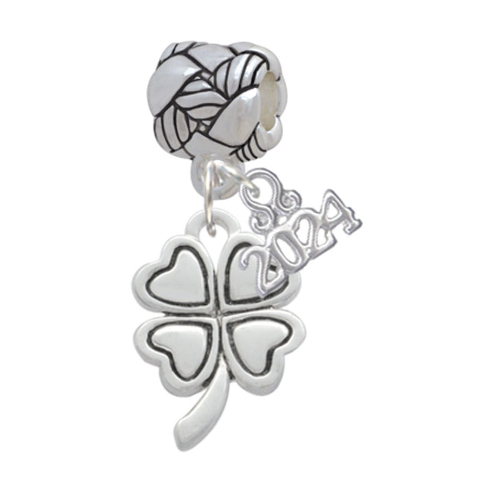 Delight Jewelry Silvertone Antiqued Four Leaf Clover Woven Rope Charm Bead Dangle with Year 2024 Image 1