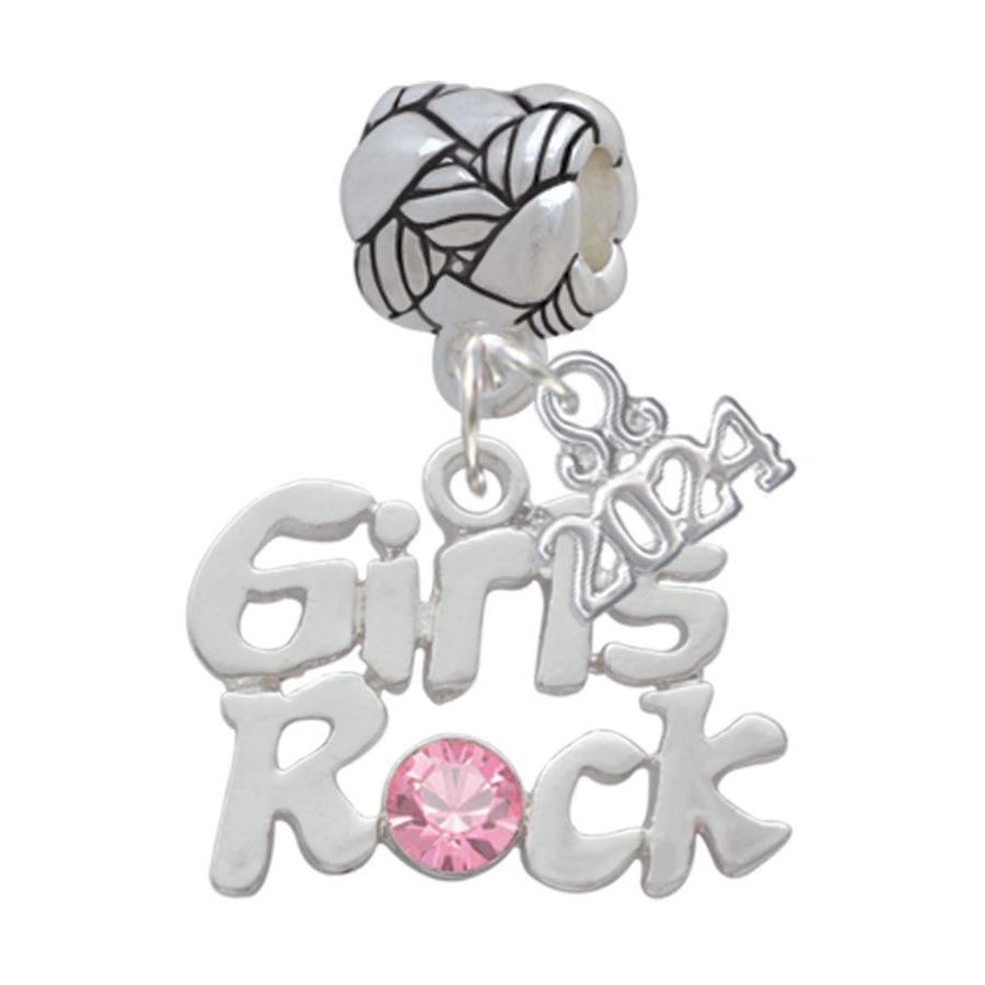Delight Jewelry Silvertone Girls Rock with Light Pink Crystal Woven Rope Charm Bead Dangle with Year 2024 Image 1