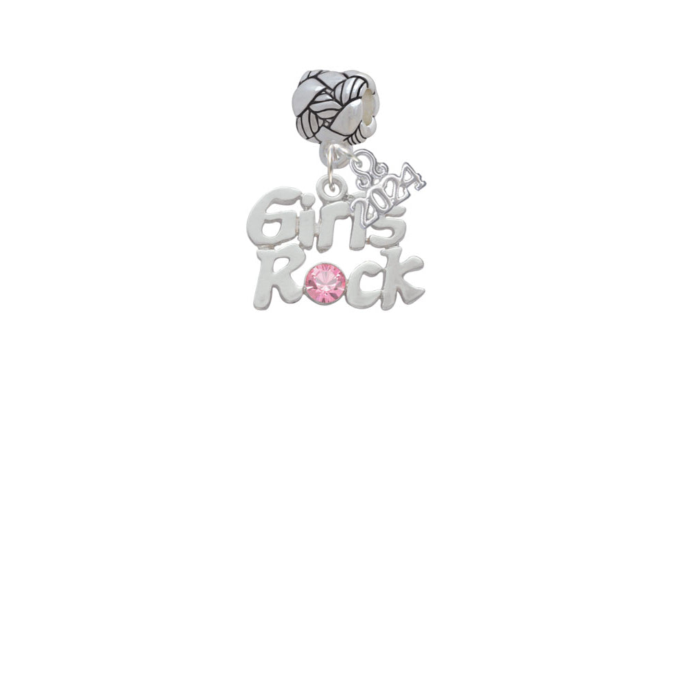 Delight Jewelry Silvertone Girls Rock with Light Pink Crystal Woven Rope Charm Bead Dangle with Year 2024 Image 2