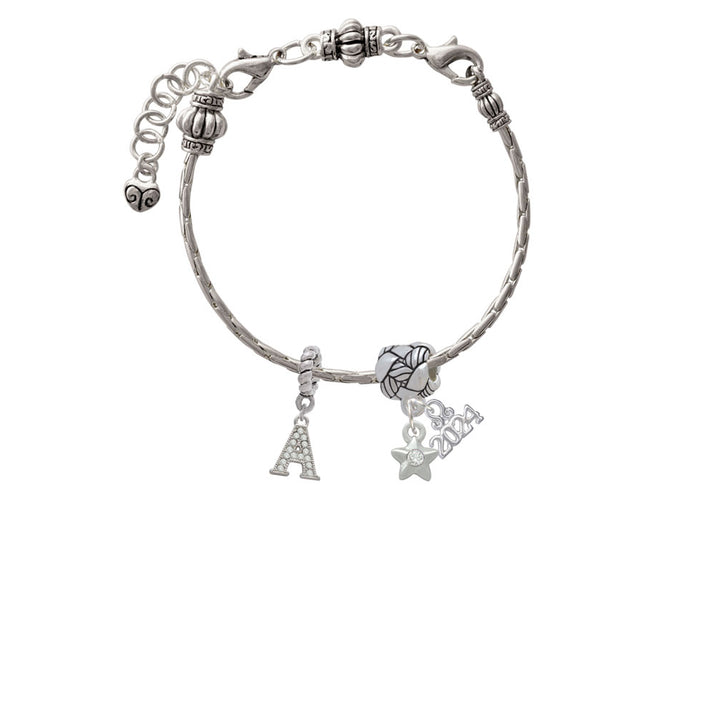Delight Jewelry Silvertone Mini Star with Clear Crystal Woven Rope Charm Bead Dangle with Year 2024 Image 3