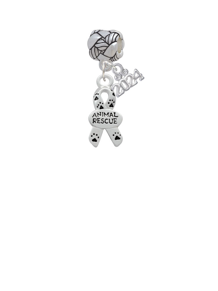 Delight Jewelry Silvertone Small Paw Print Ribbon Animal Rescue Woven Rope Charm Bead Dangle with Year 2024 Image 1