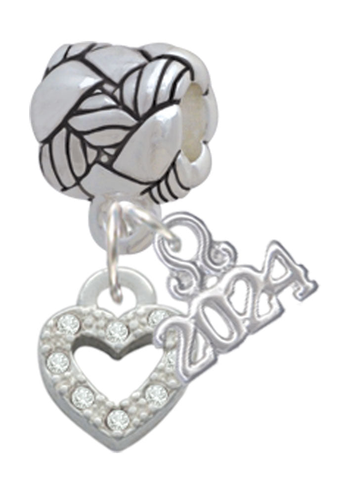 Delight Jewelry Silvertone Mini Clear Crystal Heart Woven Rope Charm Bead Dangle with Year 2024 Image 1