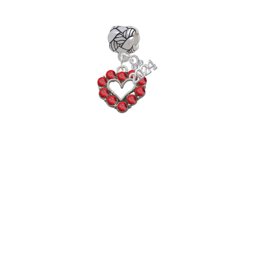 Delight Jewelry Silvertone Open Heart with Red Crystal Border Woven Rope Charm Bead Dangle with Year 2024 Image 2