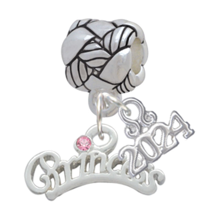 Delight Jewelry Silvertone Princess with Pink Crystal Woven Rope Charm Bead Dangle with Year 2024 Image 1