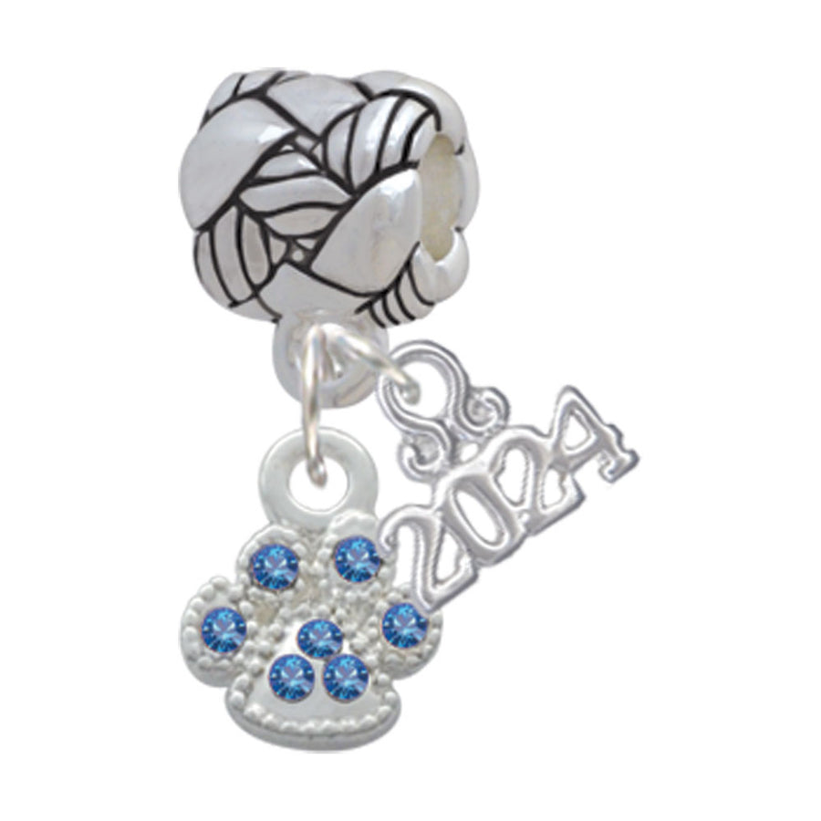 Delight Jewelry Silvertone Mini Paw with Blue Crystals Woven Rope Charm Bead Dangle with Year 2024 Image 1