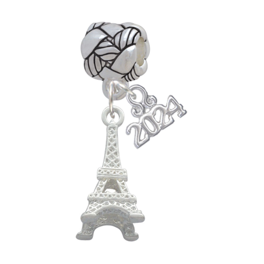 Delight Jewelry Silvertone 3-D Eiffel Tower Woven Rope Charm Bead Dangle with Year 2024 Image 1