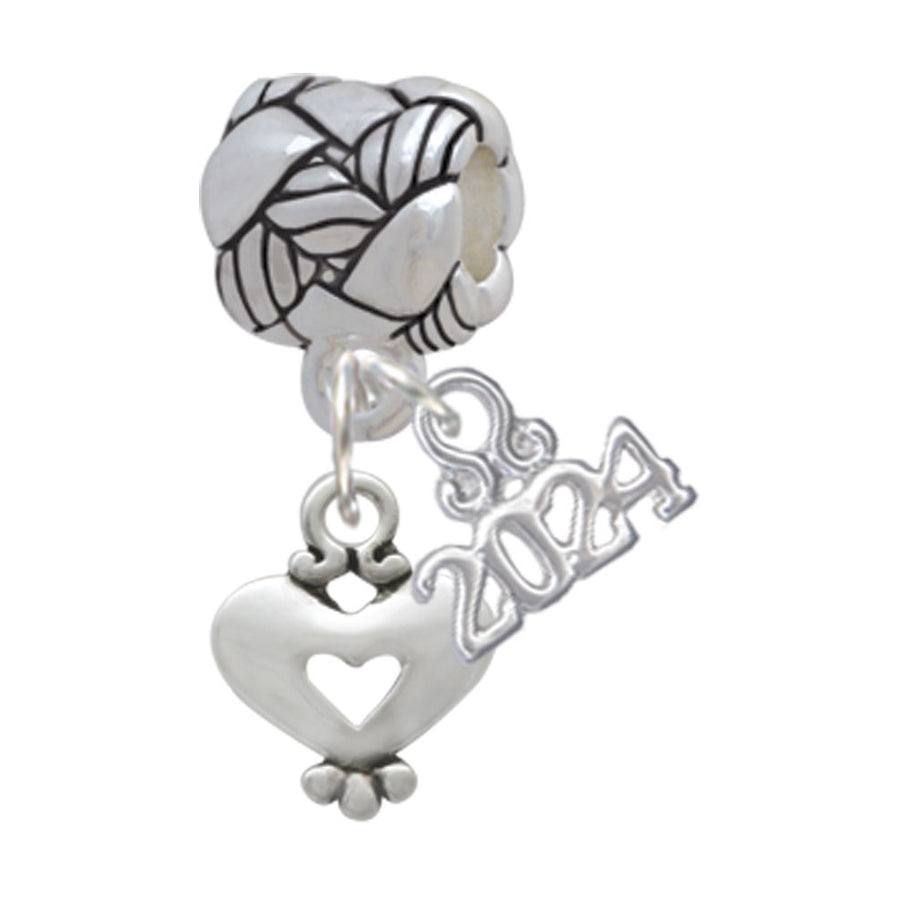 Delight Jewelry Silvertone Mini Heart with Cutout Woven Rope Charm Bead Dangle with Year 2024 Image 1