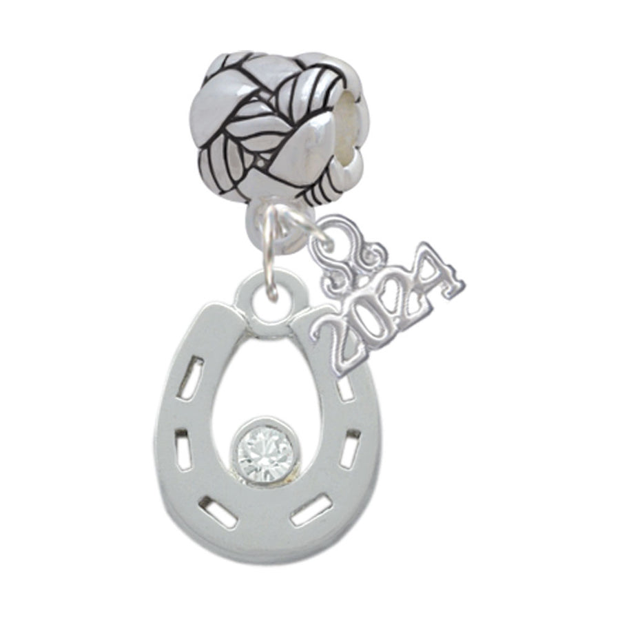 Delight Jewelry Silvertone Horseshoe with Clear Crystal Woven Rope Charm Bead Dangle with Year 2024 Image 1