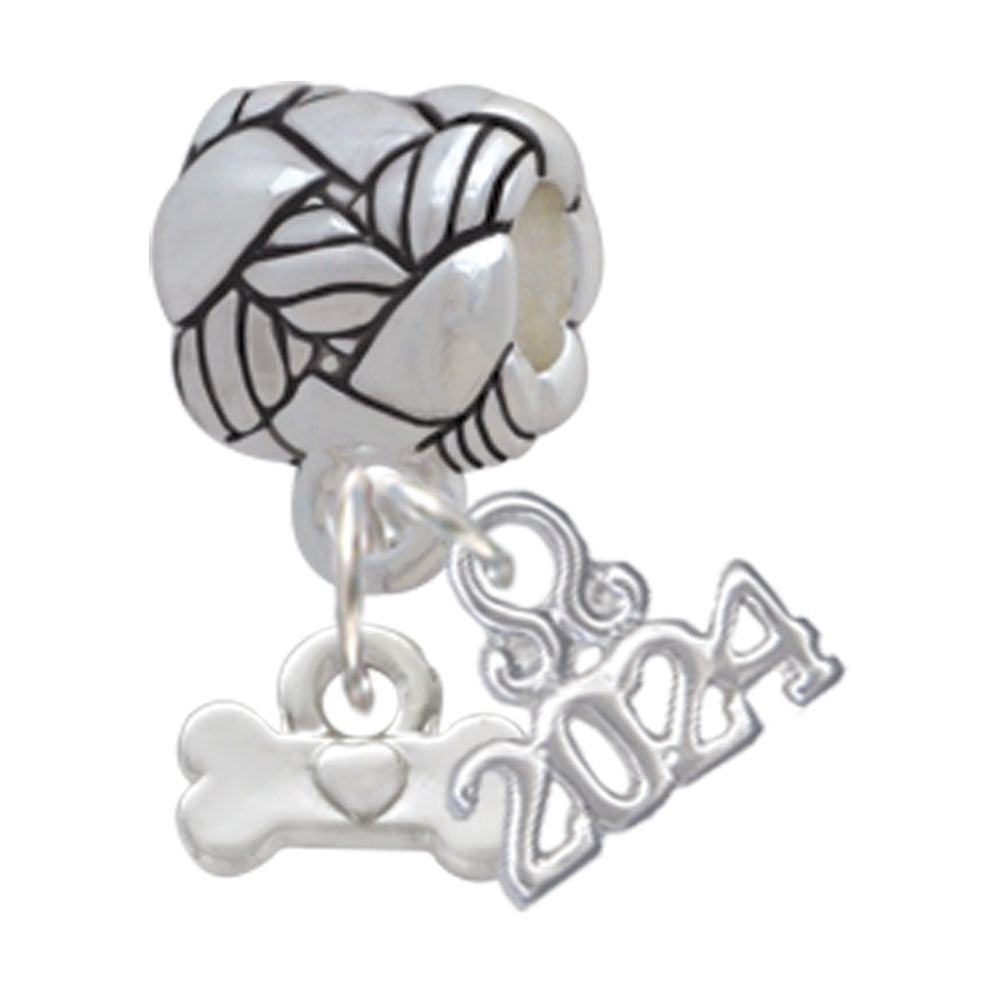 Delight Jewelry Silvertone Mini Dog Bone with Heart Woven Rope Charm Bead Dangle with Year 2024 Image 1