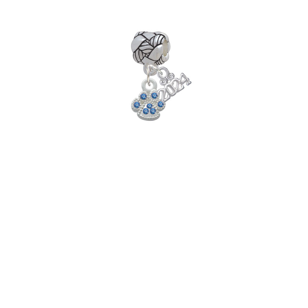 Delight Jewelry Silvertone Mini Paw with Blue Crystals Woven Rope Charm Bead Dangle with Year 2024 Image 2