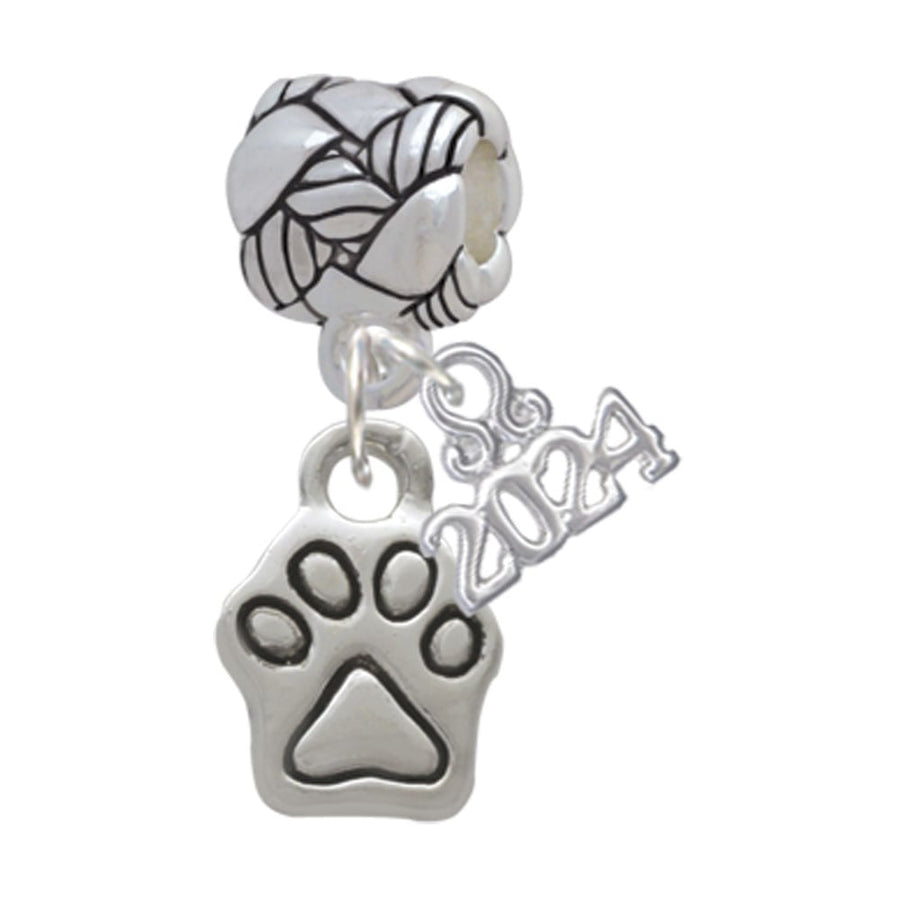 Delight Jewelry Silvertone Mini Paw Woven Rope Charm Bead Dangle with Year 2024 Image 1