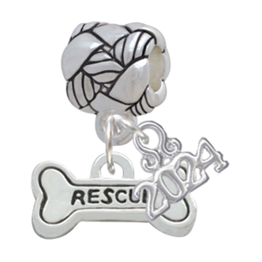 Delight Jewelry Silvertone Mini Rescue Dog Bone Woven Rope Charm Bead Dangle with Year 2024 Image 1
