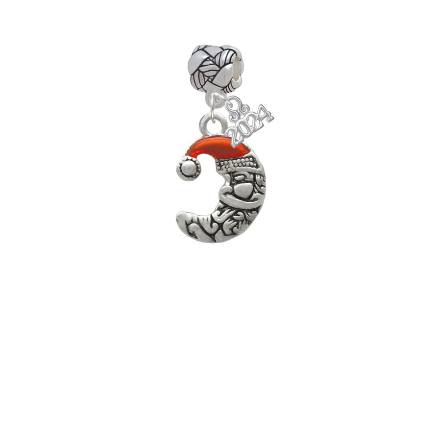 Delight Jewelry Silvertone Small Crescent Moon Santa Woven Rope Charm Bead Dangle with Year 2024 Image 1
