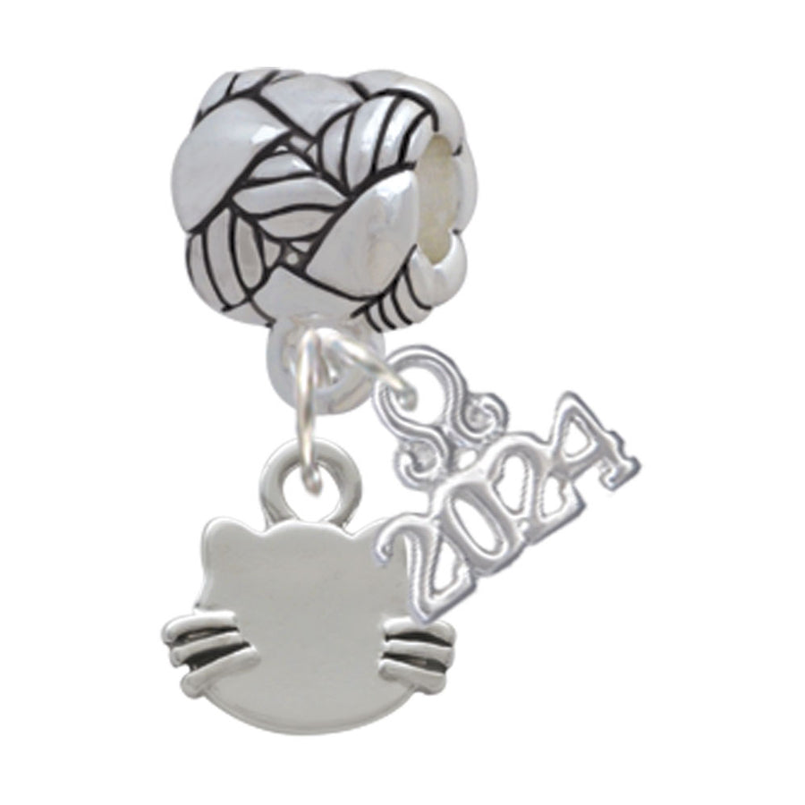 Delight Jewelry Silvertone Mini Cat Face with Whiskers Woven Rope Charm Bead Dangle with Year 2024 Image 1