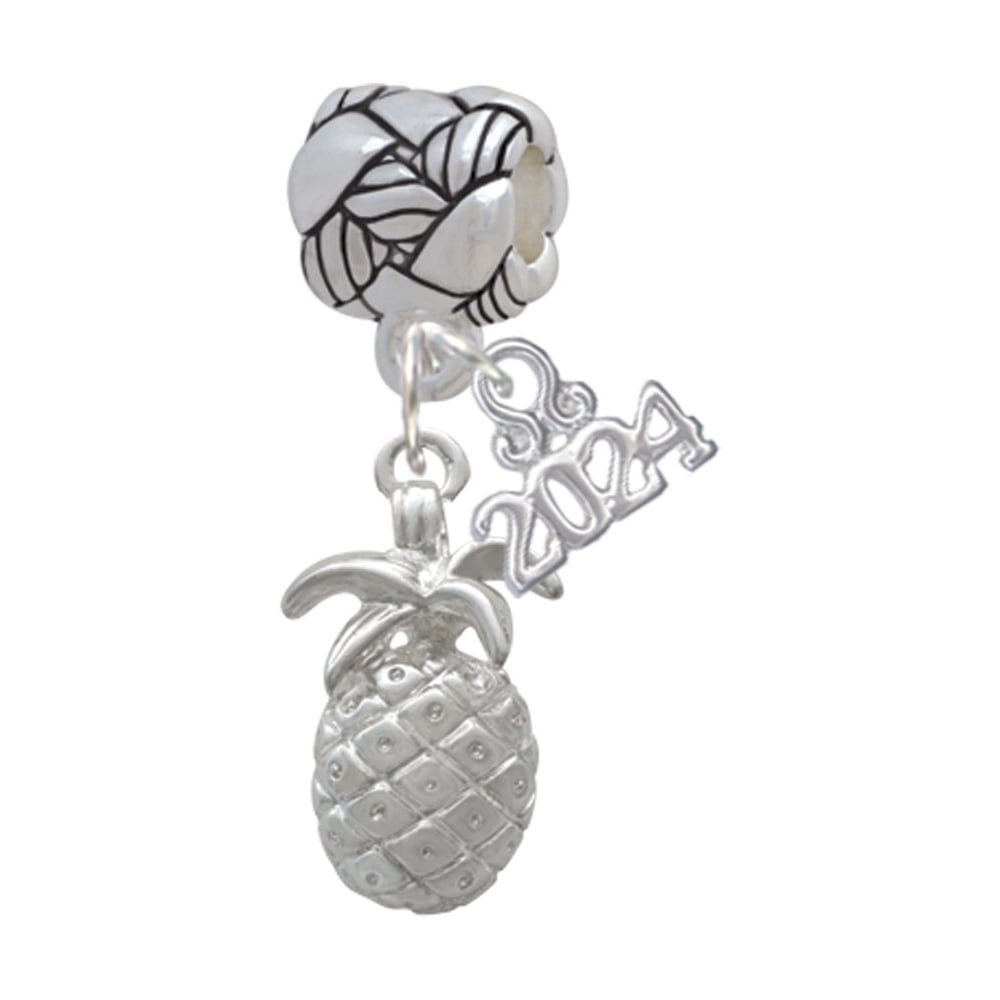 Delight Jewelry Silvertone Pineapple Woven Rope Charm Bead Dangle with Year 2024 Image 1