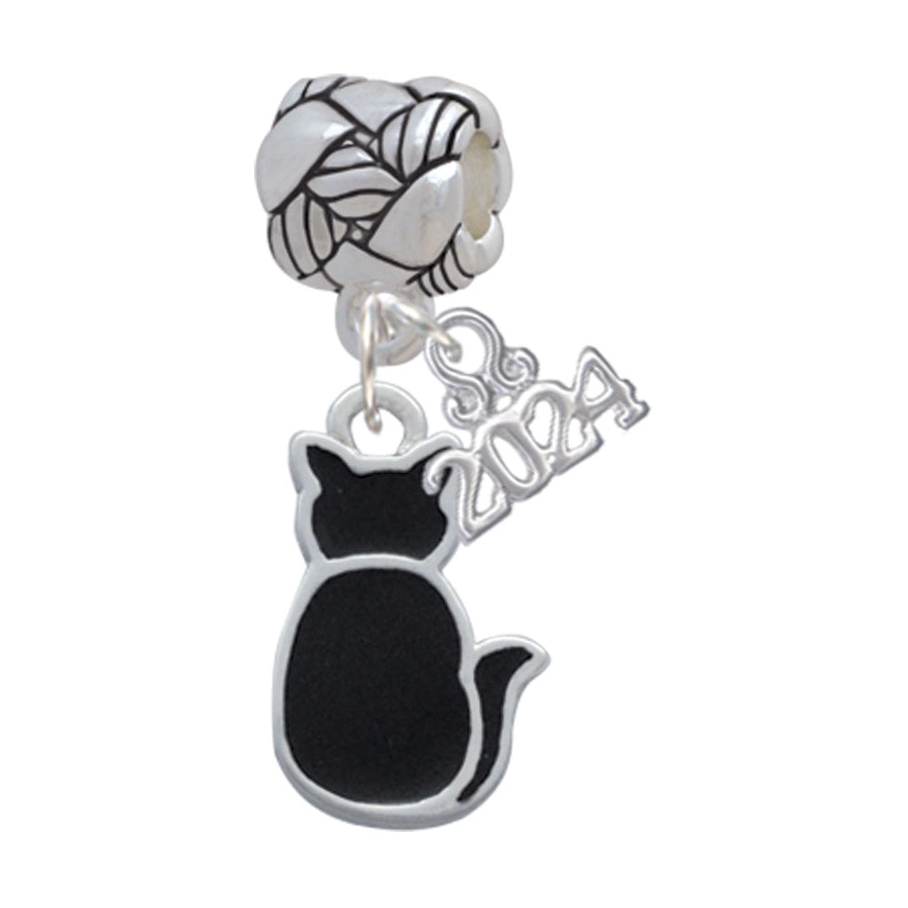 Delight Jewelry Silvertone Large 2-D Black Cat Back Woven Rope Charm Bead Dangle with Year 2024 Image 1