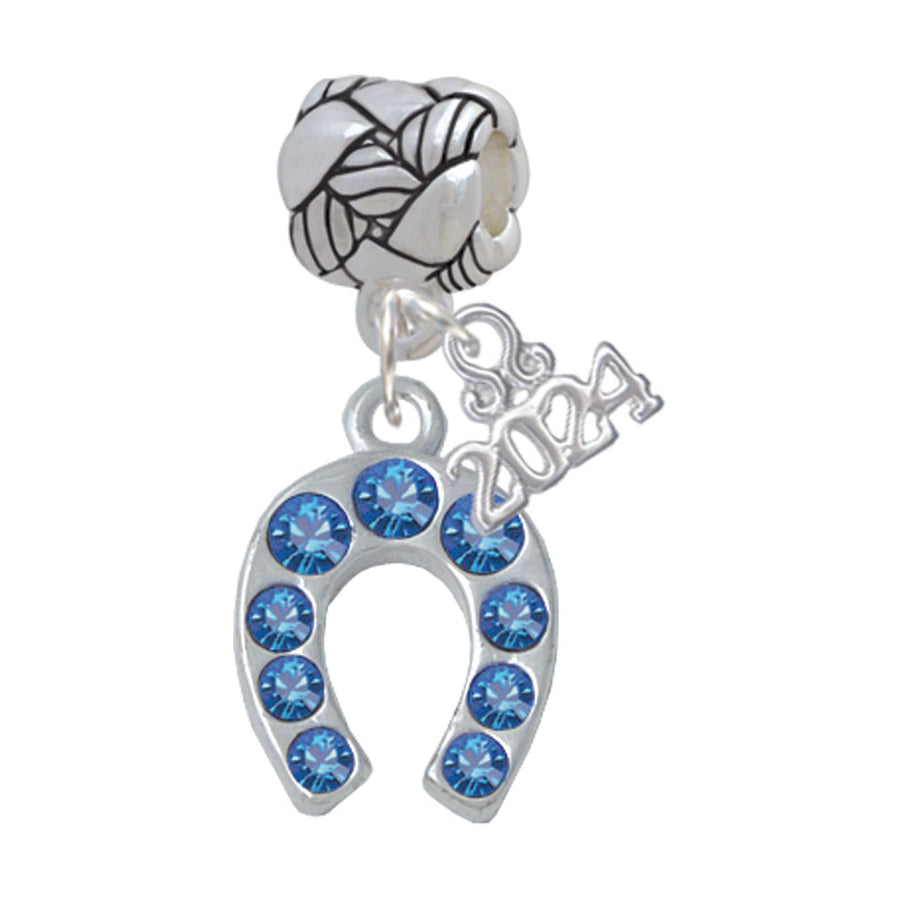Delight Jewelry Silvertone Blue Crystal Horseshoe Woven Rope Charm Bead Dangle with Year 2024 Image 1