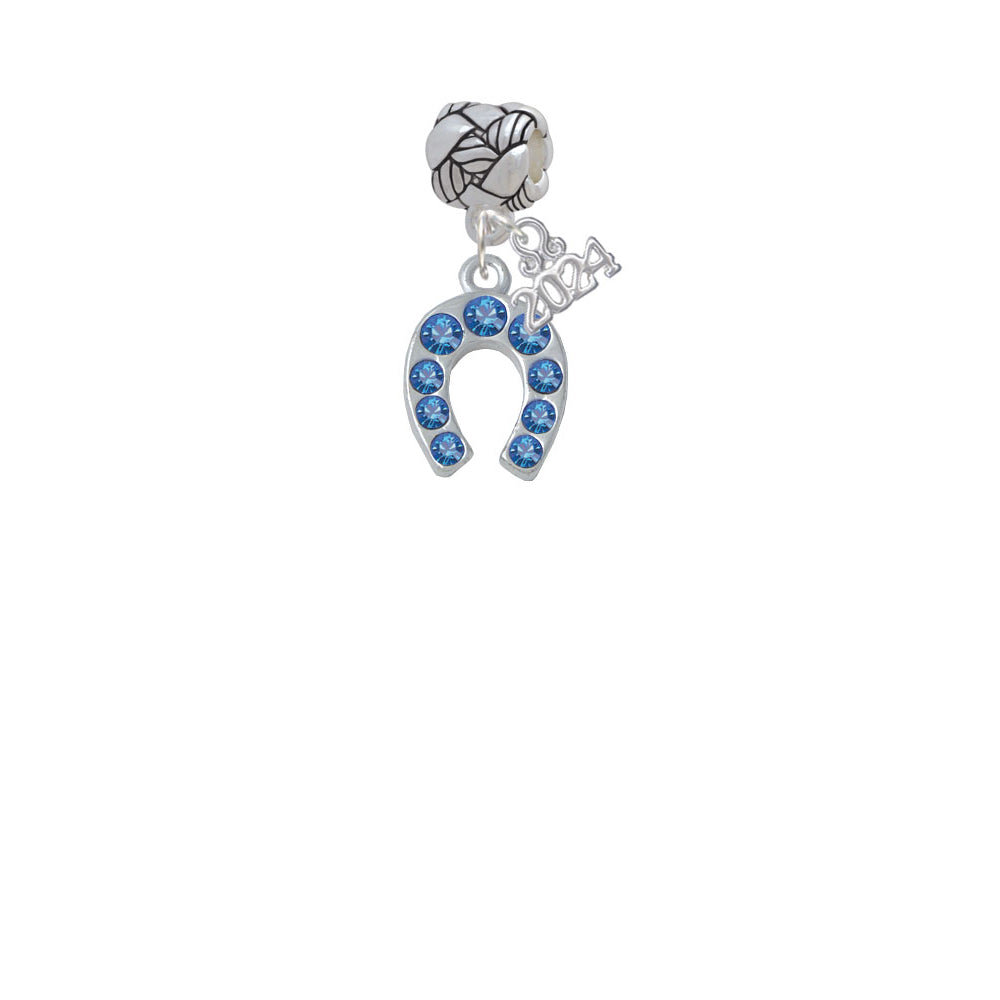 Delight Jewelry Silvertone Blue Crystal Horseshoe Woven Rope Charm Bead Dangle with Year 2024 Image 2