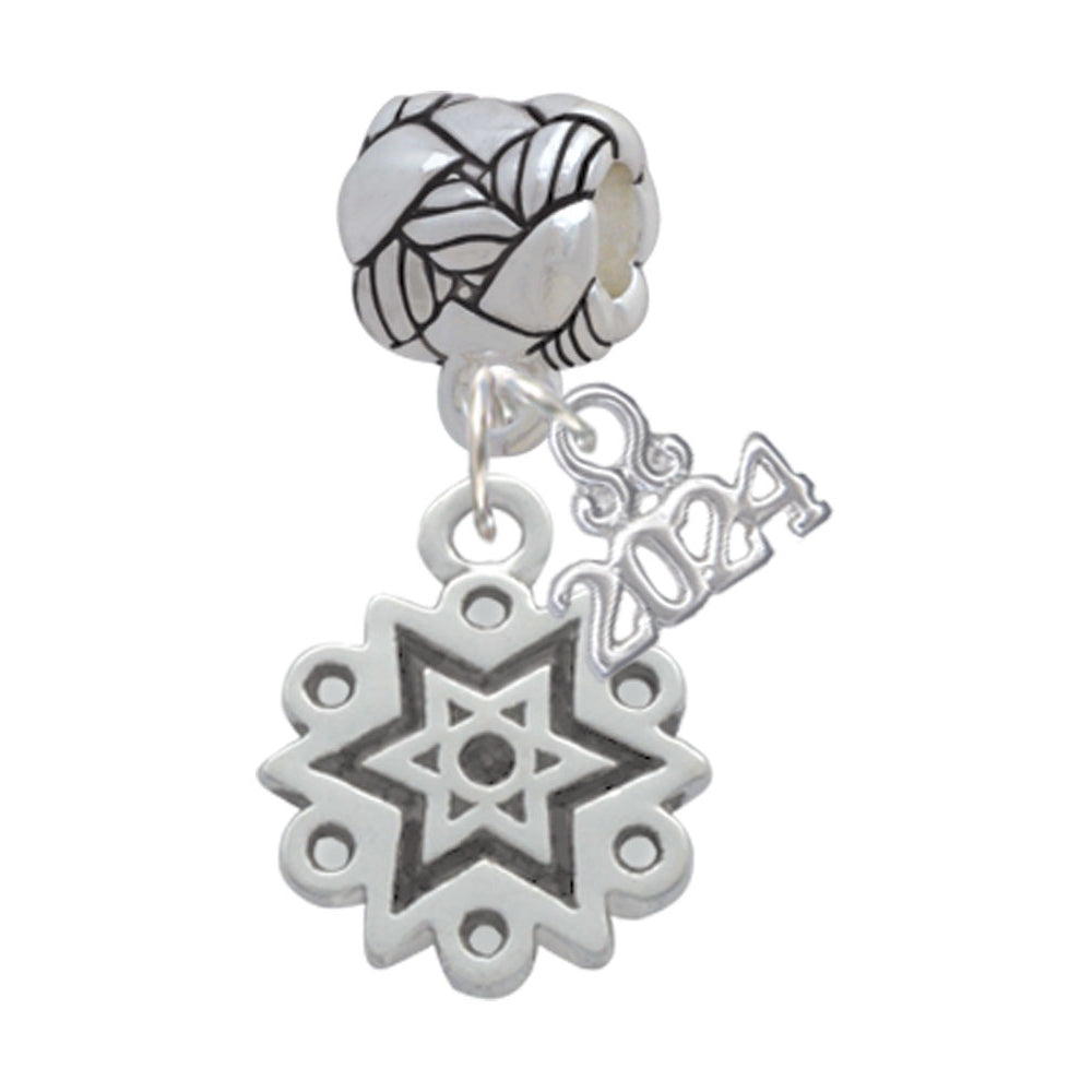Delight Jewelry Silvertone Antiqued Snowflake Woven Rope Charm Bead Dangle with Year 2024 Image 1