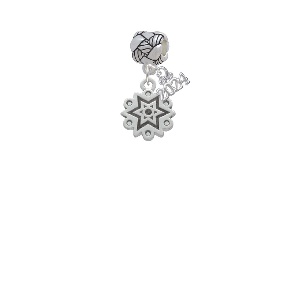 Delight Jewelry Silvertone Antiqued Snowflake Woven Rope Charm Bead Dangle with Year 2024 Image 2