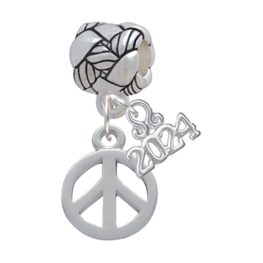 Delight Jewelry Silvertone Peace Sign Woven Rope Charm Bead Dangle with Year 2024 Image 1