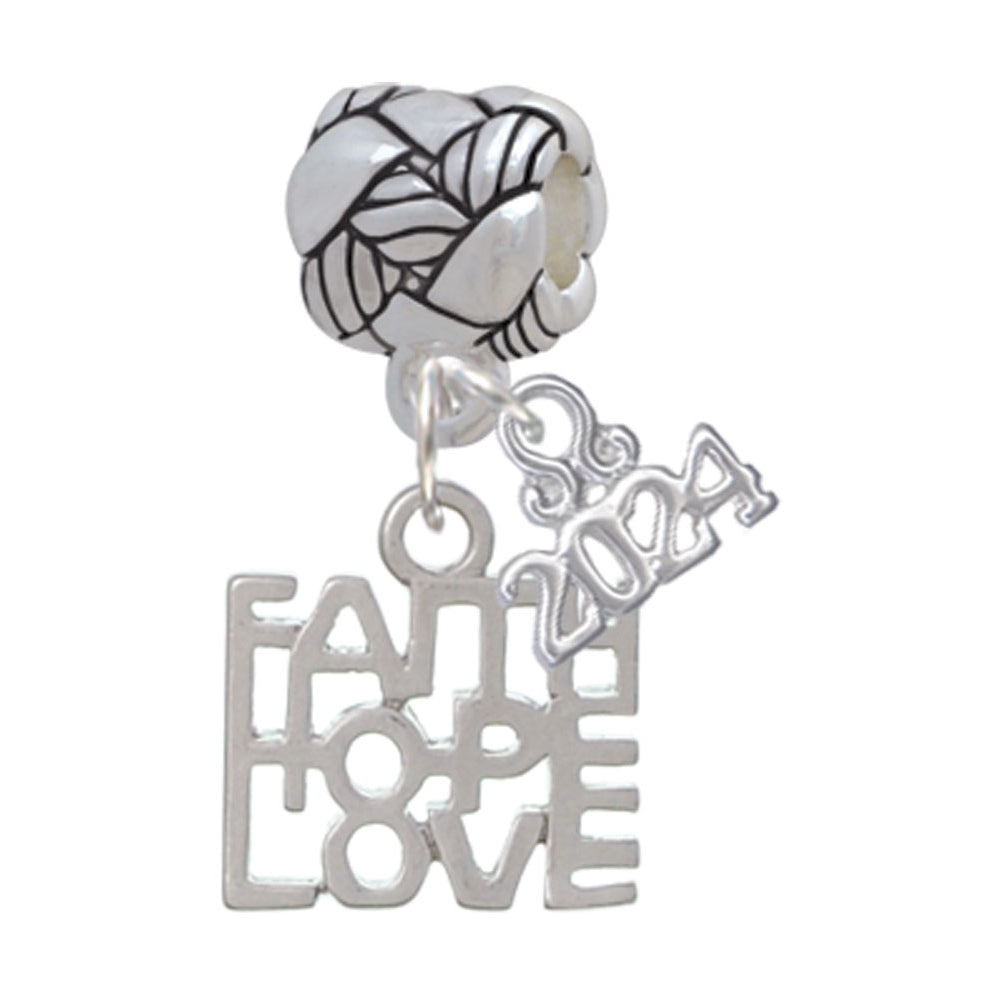 Delight Jewelry Silvertone Faith Hope Love Woven Rope Charm Bead Dangle with Year 2024 Image 1