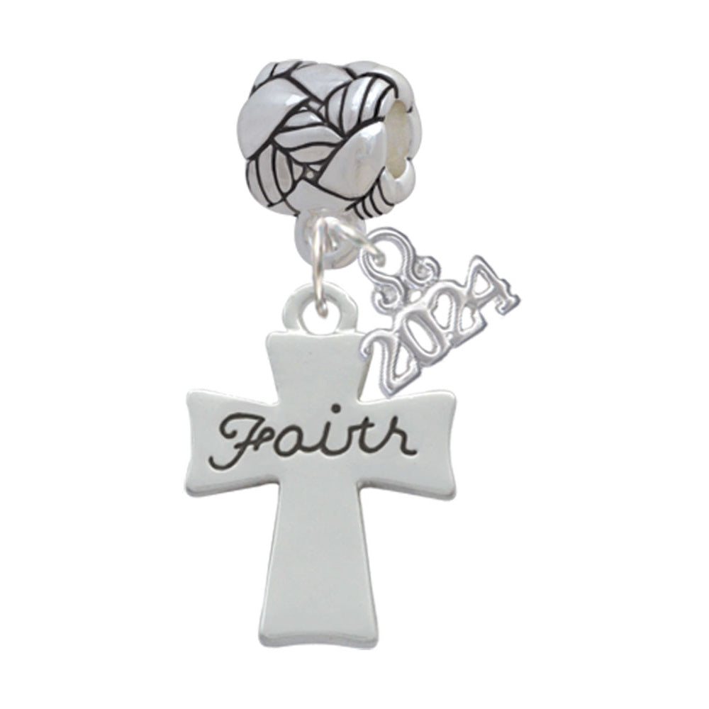 Delight Jewelry Silvertone Faith Flat Cross Woven Rope Charm Bead Dangle with Year 2024 Image 1