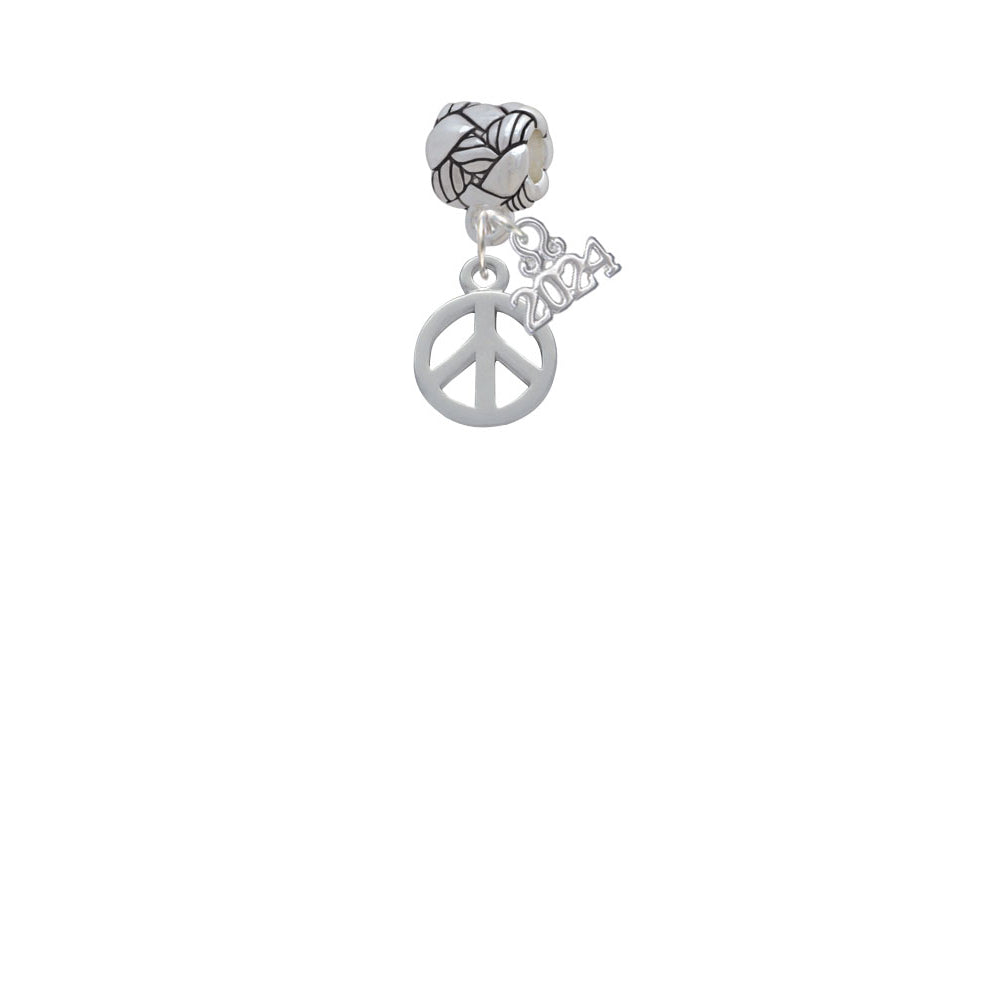 Delight Jewelry Silvertone Peace Sign Woven Rope Charm Bead Dangle with Year 2024 Image 2