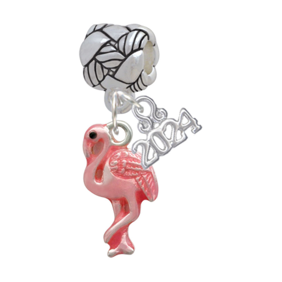 Delight Jewelry Silvertone Hot Pink Flamingo Woven Rope Charm Bead Dangle with Year 2024 Image 1