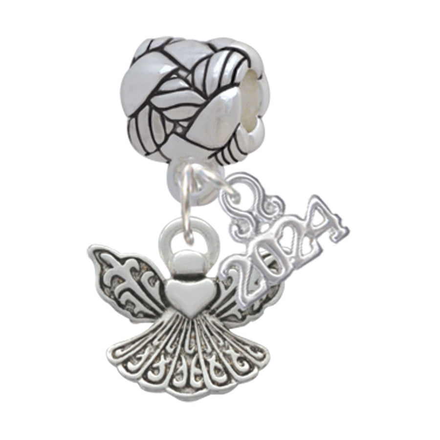 Delight Jewelry Silvertone Small Angel with Heart Woven Rope Charm Bead Dangle with Year 2024 Image 1