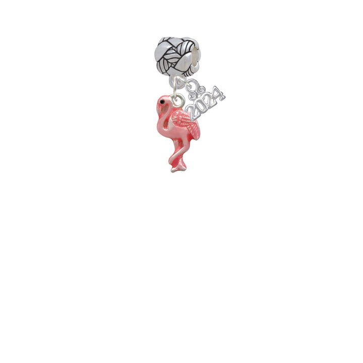 Delight Jewelry Silvertone Hot Pink Flamingo Woven Rope Charm Bead Dangle with Year 2024 Image 2