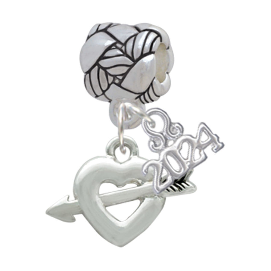 Delight Jewelry Silvertone Heart with Arrow Woven Rope Charm Bead Dangle with Year 2024 Image 1