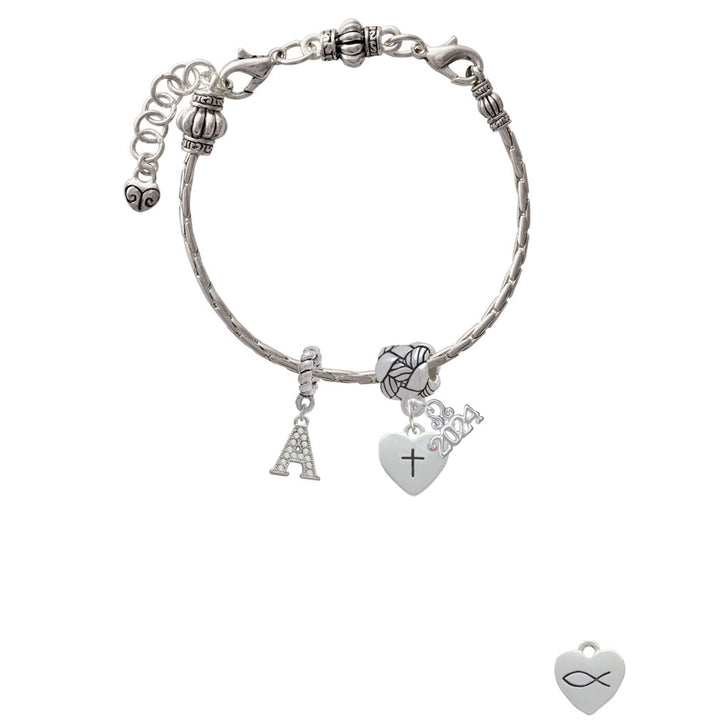 Delight Jewelry Silvertone Small Heart with Cross and Fish with Crystal Woven Rope Charm Bead Dangle with Year 2024 Image 3