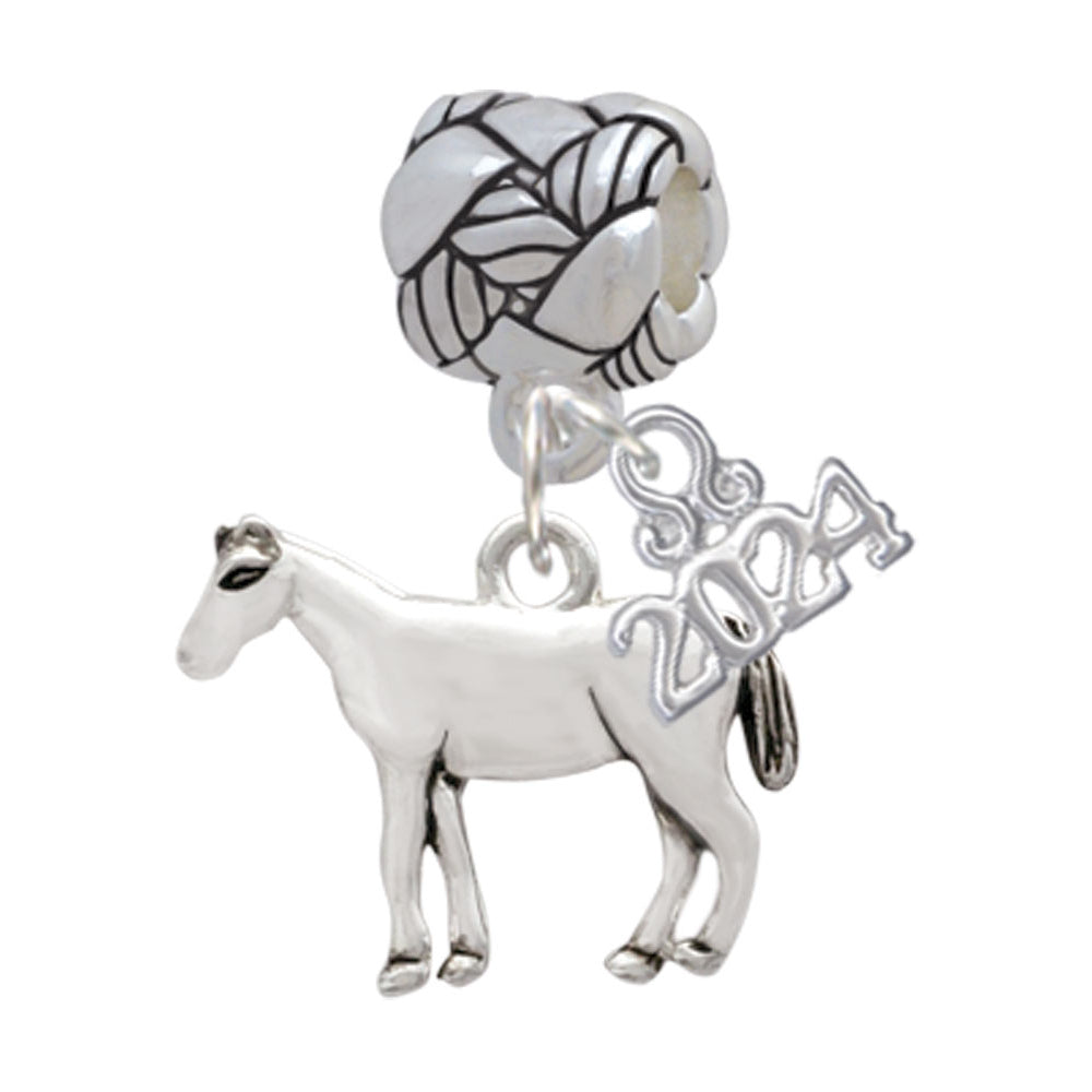 Delight Jewelry Silvertone Standing Horse Woven Rope Charm Bead Dangle with Year 2024 Image 1