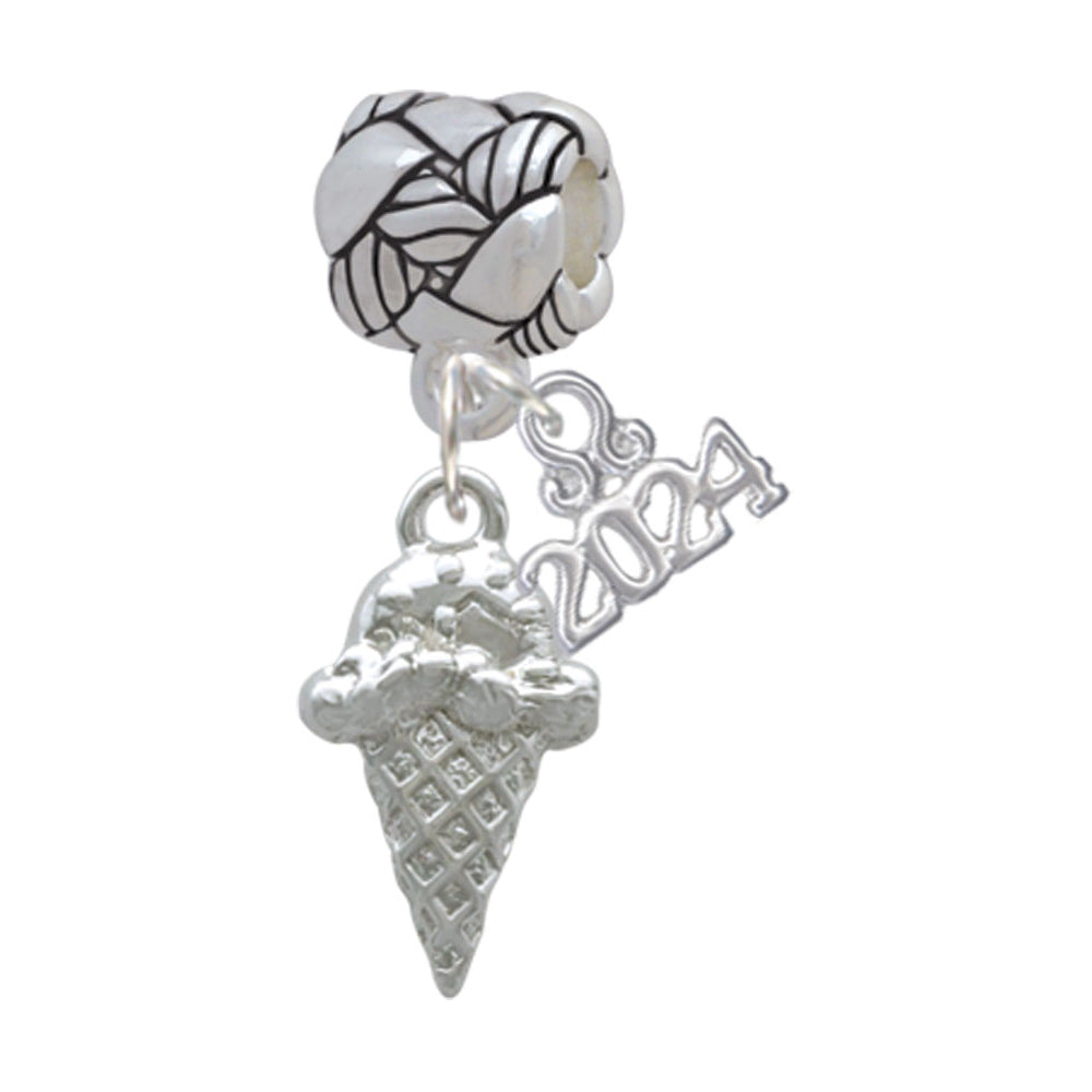 Delight Jewelry Silvertone Ice Cream Cone Woven Rope Charm Bead Dangle with Year 2024 Image 1