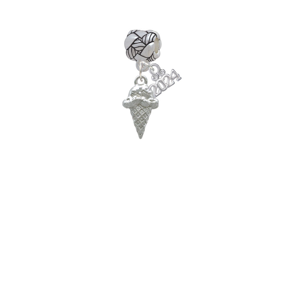 Delight Jewelry Silvertone Ice Cream Cone Woven Rope Charm Bead Dangle with Year 2024 Image 2