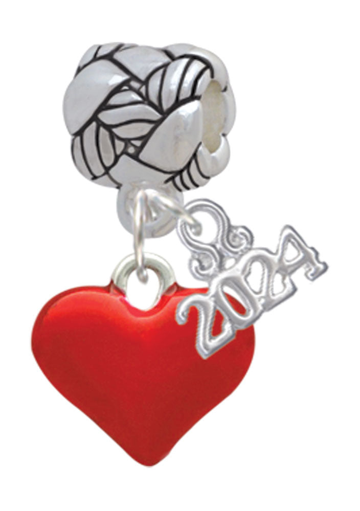 Delight Jewelry Silvertone 3-D Translucent Red Puff Heart Woven Rope Charm Bead Dangle with Year 2024 Image 1