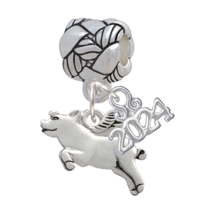 Delight Jewelry Silvertone Flying Pig Woven Rope Charm Bead Dangle with Year 2024 Image 1