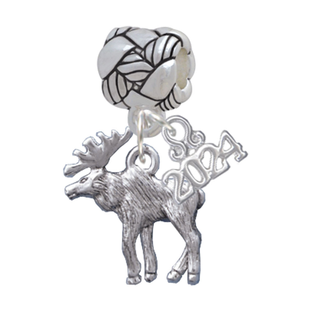 Delight Jewelry Silvertone Moose Woven Rope Charm Bead Dangle with Year 2024 Image 1