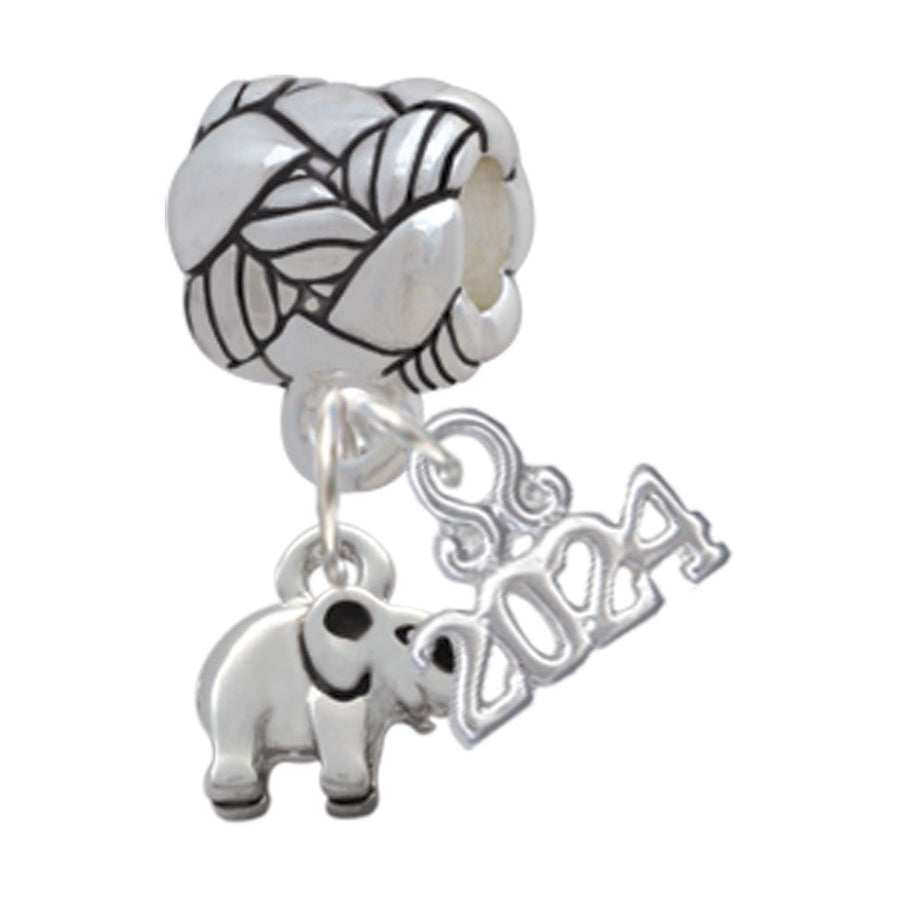 Delight Jewelry Silvertone Mini Elephant Woven Rope Charm Bead Dangle with Year 2024 Image 1