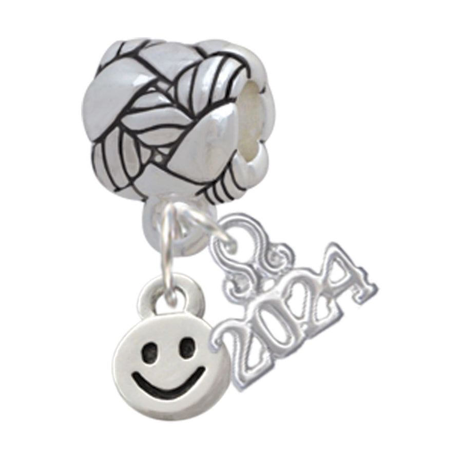 Delight Jewelry Silvertone Mini Smiley Face Woven Rope Charm Bead Dangle with Year 2024 Image 1