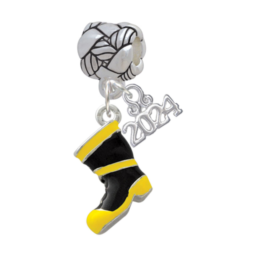 Delight Jewelry Silvertone Black and Yellow Firefighter Boot Woven Rope Charm Bead Dangle with Year 2024 Image 1
