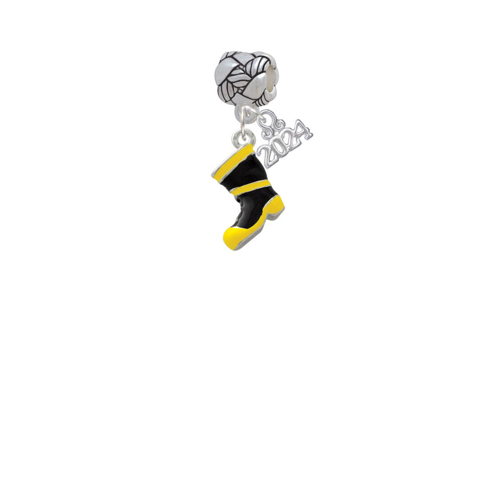Delight Jewelry Silvertone Black and Yellow Firefighter Boot Woven Rope Charm Bead Dangle with Year 2024 Image 2
