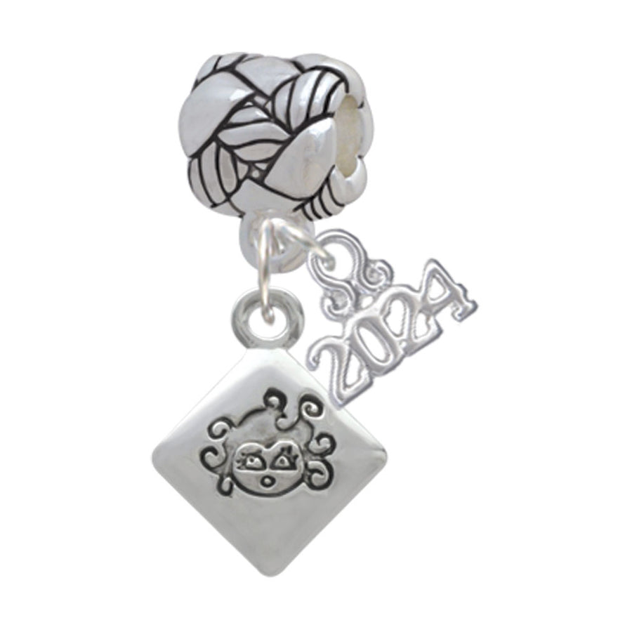 Delight Jewelry Silvertone 2-D Bad Hair Day with Girl Woven Rope Charm Bead Dangle with Year 2024 Image 1