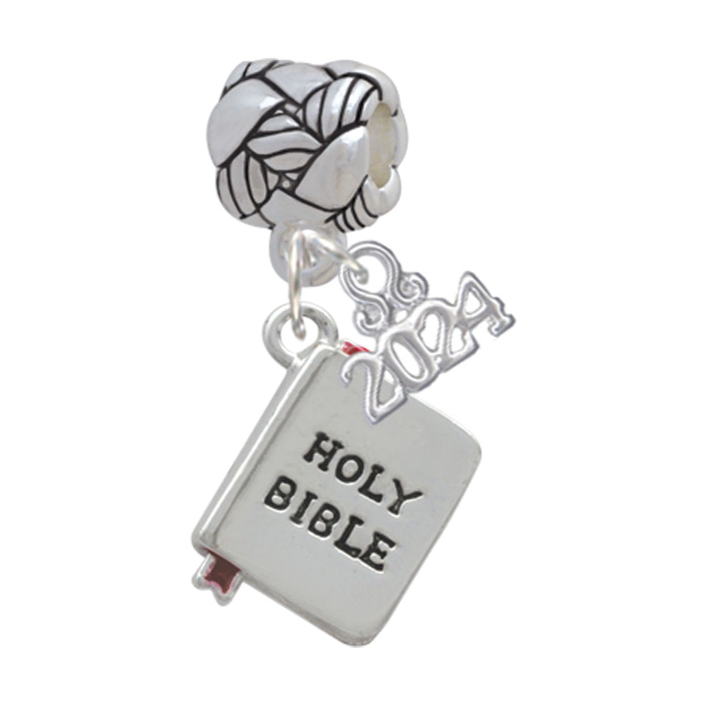 Delight Jewelry Silvertone Bible with Cross Woven Rope Charm Bead Dangle with Year 2024 Image 1