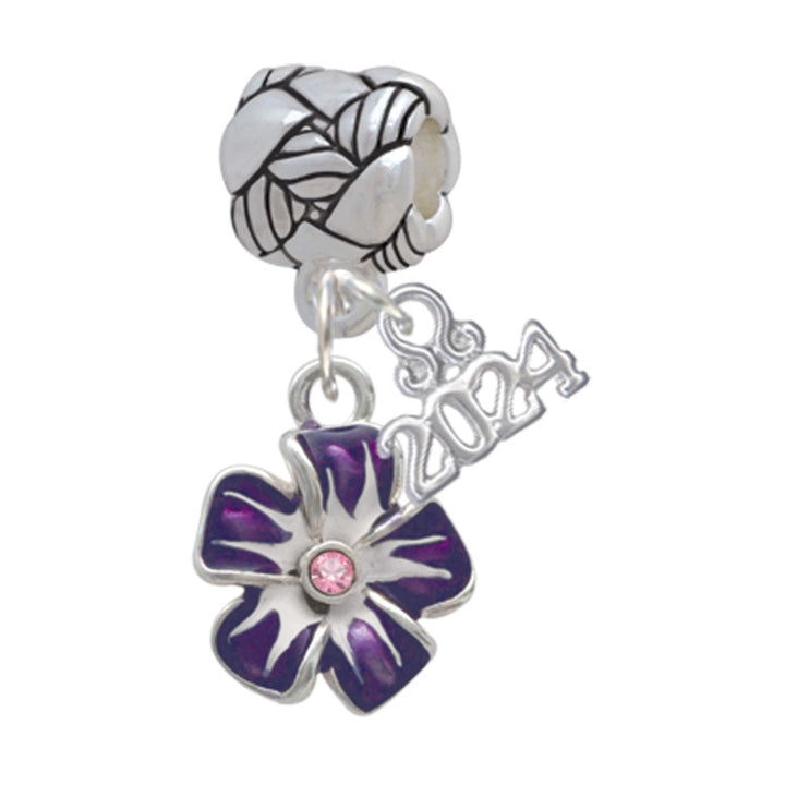 Delight Jewelry Silvertone Purple and White African Violet Flower Woven Rope Charm Bead Dangle with Year 2024 Image 1