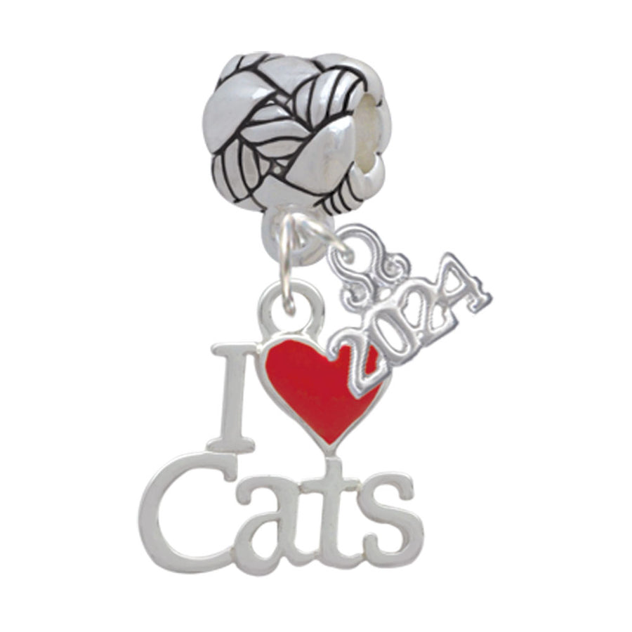 Delight Jewelry Silvertone I Love Cats with Red Heart Woven Rope Charm Bead Dangle with Year 2024 Image 1