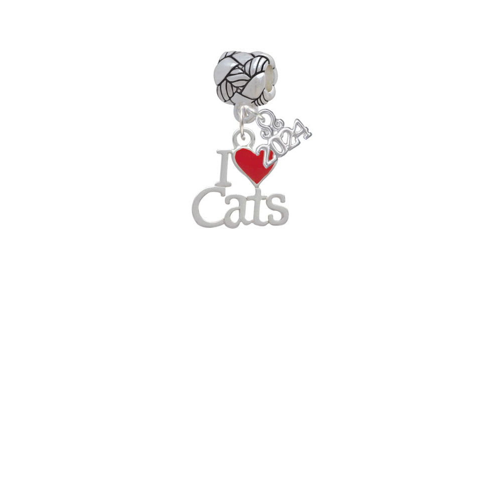 Delight Jewelry Silvertone I Love Cats with Red Heart Woven Rope Charm Bead Dangle with Year 2024 Image 2