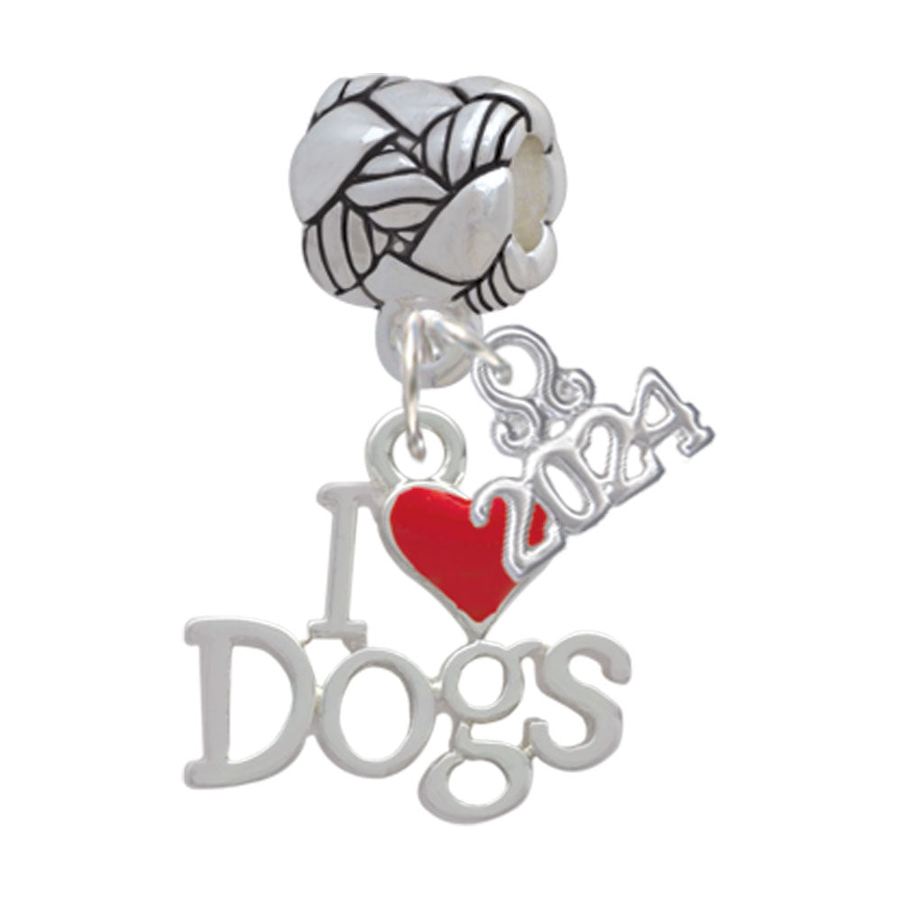 Delight Jewelry Silvertone I love Dogs with Red Heart Woven Rope Charm Bead Dangle with Year 2024 Image 1