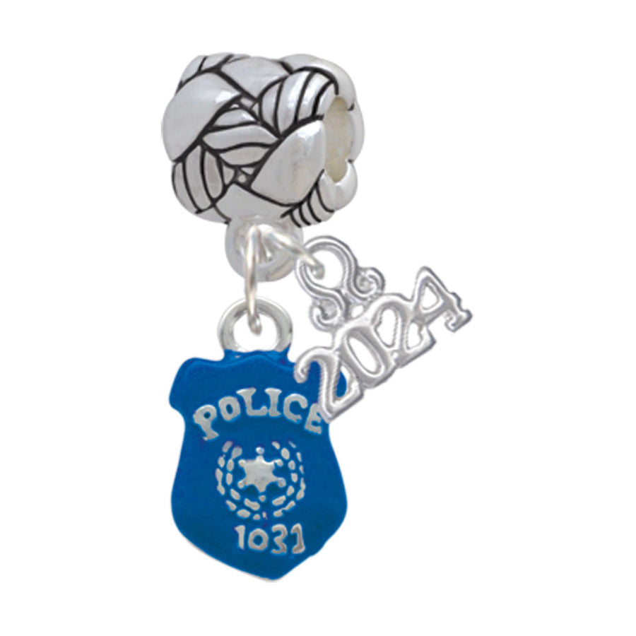 Delight Jewelry Silvertone Blue Policemans Badge Woven Rope Charm Bead Dangle with Year 2024 Image 1